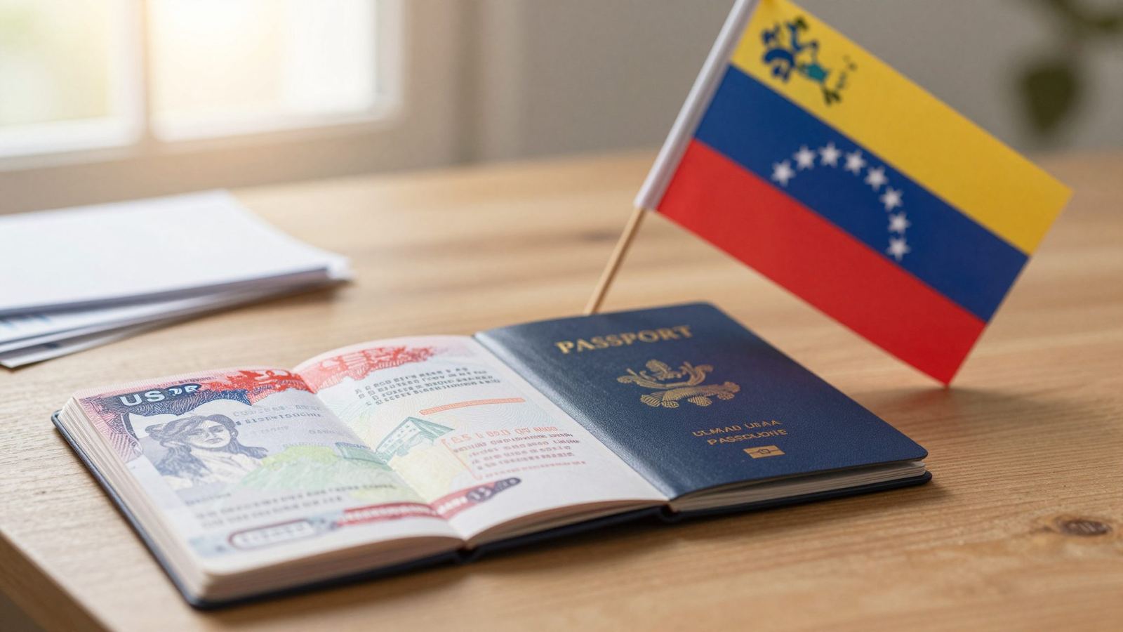 Pasaporte venezolano y documentos de visa americana